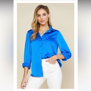 Skies are Blue Cobalt Satin Button Down Shirt ☁️